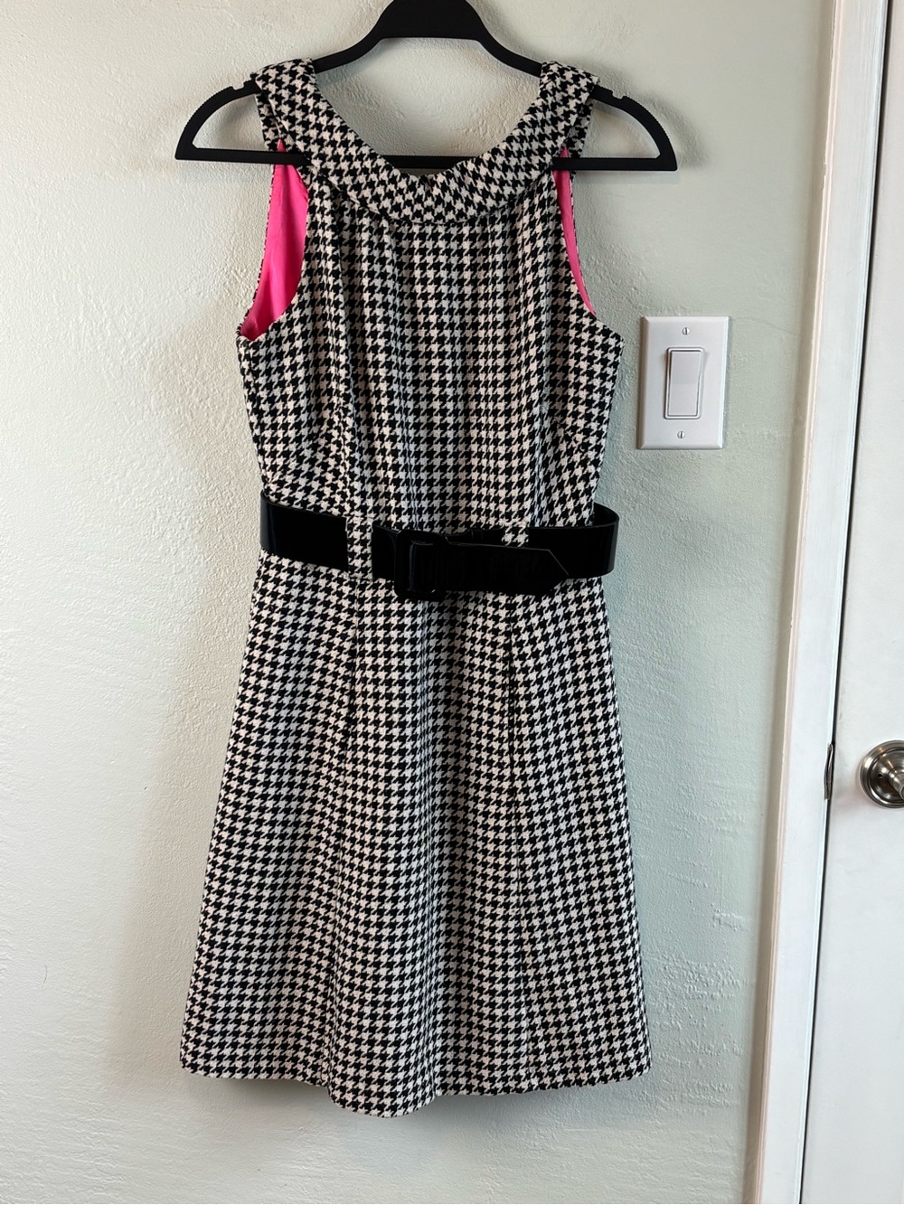 Bundle 2/$30! Eliza J Black and White Houndstooth Mini Dress with Pink Lining 6